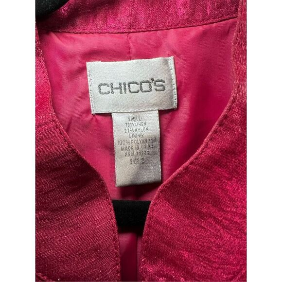 Chico's Blazer Womens 2 Large Red Hooked Neva Linen Blend Full Zip Long Sleeve - Picture 3 of 9